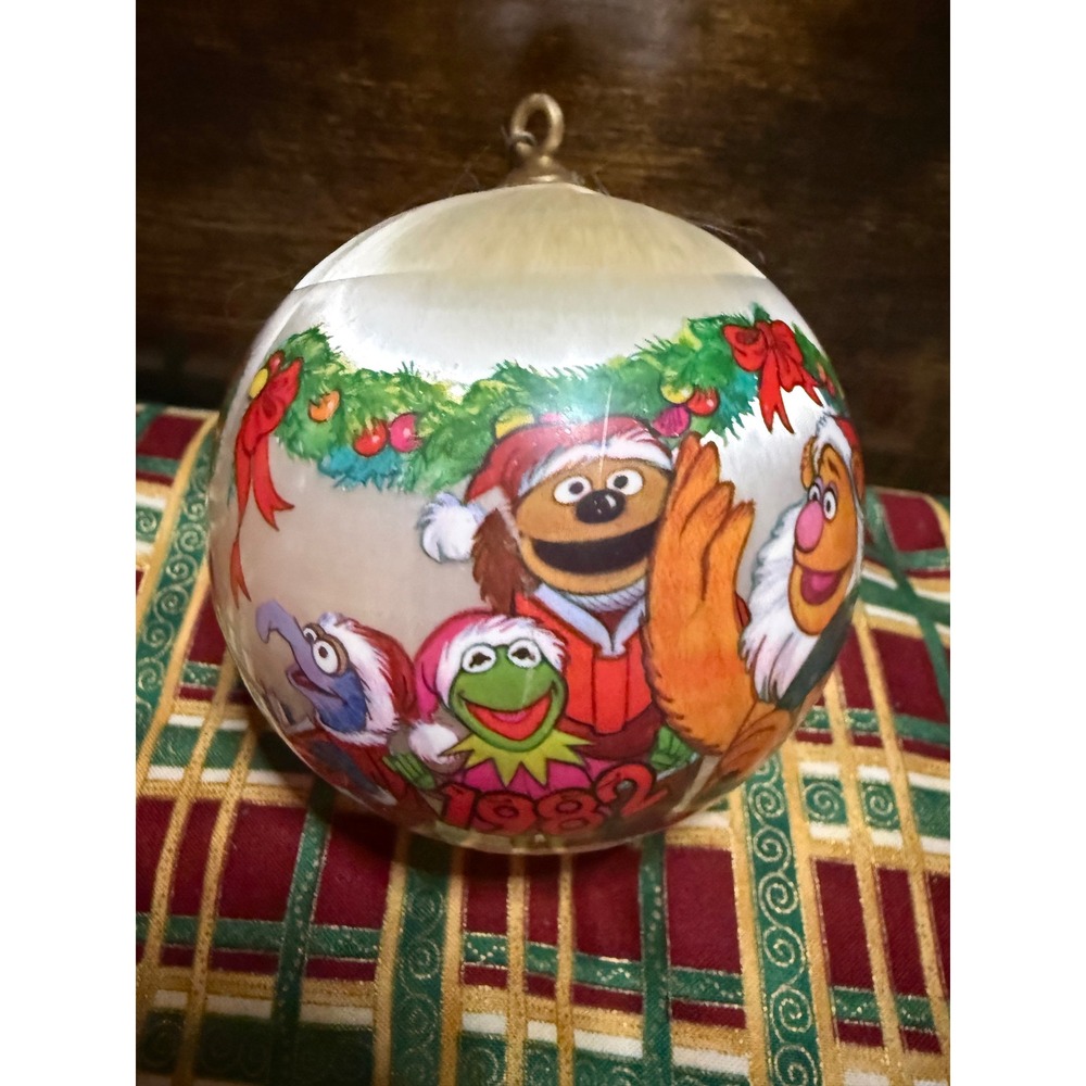 Vintage 1982 Muppets Christmas Ornament Kermit Miss Piggy Fozzie Satin Ball